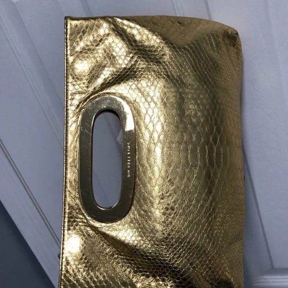 Michael Kors Berkeley Metallic Gold Leather Snakeskin Print Clutch Bag - Picture 7 of 12